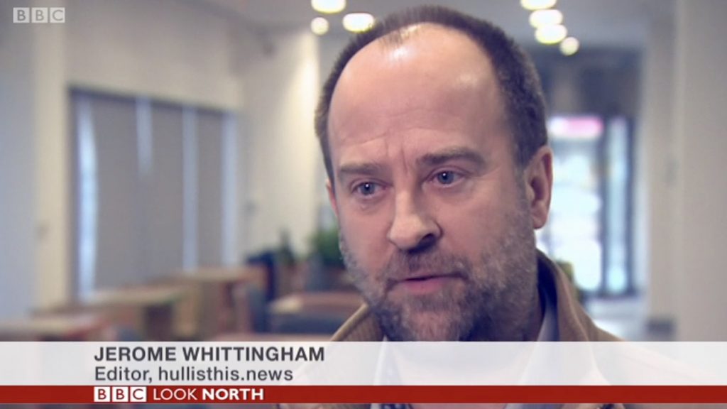 Jerome Whittingham, Hull Is This editor, being interviewed on BBC Look North